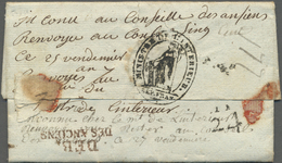 Br Frankreich - Vorphilatelie: 1798, DÉB / DES ANCIENS, Red Double-line On Complete Folded Letter Cover With Orig - 1792-1815: Conquered Departments