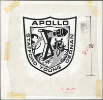 Thematik: Raumfahrt / Astronautics: 1969, Yemen (Kingdom). Artwork For APOLLO X Emblem. Ink And Acrylic On Film Mounted - Altri & Non Classificati