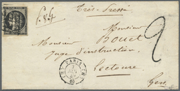 Br Frankreich: 1849, 20c. Black, Fresh Colour, Full To Large Margins With Parts Of Upper Adjoining Stamp, Single - Usati