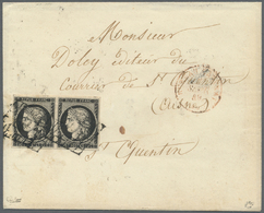 Br Frankreich: 1849, 20c. Black, Horiz. Pair Of Fresh Colour And Good Margins On Cover From Paris To St.Quentin, - Used Stamps