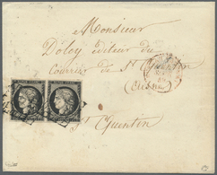 Br Frankreich: 1849, 20c. Black, Horiz. Pair Of Fresh Colour And Good Margins On Cover From Paris To St.Quentin, - Oblitérés