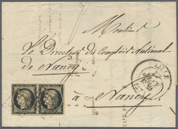 Br Frankreich: 1849, 20c. Black, Horiz. Pair Of Fresh Colour And Full Margins On Lettersheet From Lille To Nancy, - Usati