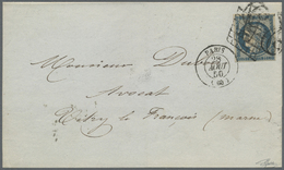 Br Frankreich: 1850, 25c. Blue, Deep Intense Colour, Close To Full Margins, Single Franking On Large Part Of Lett - Usati