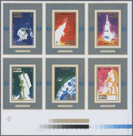 ** Thematik: Raumfahrt / Astronautics: 1971, Ajman. Complete Set APOLLO 16 In 7 Imperforate Single Block Proofs On 1 Col - Other & Unclassified