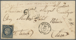 Br Frankreich: 1851, POSTAL FRAUD, 25c. Blue "Ceres", Already Having Been Obliterated Copy On Cover From "ROANNE - Used Stamps