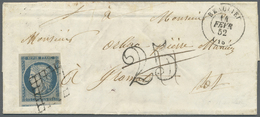 Br Frankreich: 1852, 25c. Blue, Fresh Colour, Full To Huge Margins With Part Of Lower Adjoining Stamp, Single Fra - Oblitérés