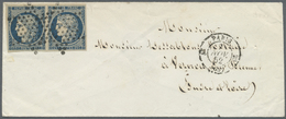 Br Frankreich: 1852, 25c. Dark Blue, Horiz. Pair Of Intense Deep Colour, Full To Wide Margins, On Cover From Pari - Used Stamps