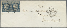 Br Frankreich: 1852, 25c. Dark Blue, Horiz. Pair Of Intense Deep Colour, Full To Wide Margins, On Cover From Pari - Oblitérés