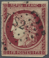 O Frankreich: 1849, 1fr. Carmine, Intense Colour, Full Margins, Neatly Oblit. "DS 2". Mi. 1.000,- €. - Oblitérés