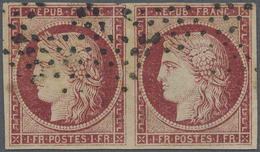 O/ Frankreich: 1849, Ceres 1 Fr. Karmin "Repub. Franc." Auf Gelblichem Papier, Gestempelte SPERATI-Fälschung Als - Oblitérés