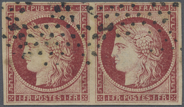 O/ Frankreich: 1849, Ceres 1 Fr. Karmin "Repub. Franc." Auf Gelblichem Papier, Gestempelte SPERATI-Fälschung Als - Usati