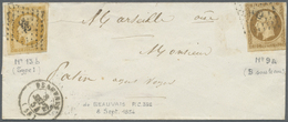 Br Frankreich: 1852, Napoleon 10 C "REPUB FRANC" Gelbbraun Und 1853, 10 C "EMPIRE FRANC" Auf Brief Als Wertstufen - Usati