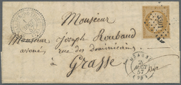 Br Frankreich: 1857, 10c. Bistre "Empire Nd", Single Franking On Lettersheet, Clearly Oblit. By Better PC "3301" - Oblitérés