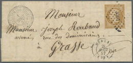 Br Frankreich: 1857, 10c. Bistre "Empire Nd", Single Franking On Lettersheet, Clearly Oblit. By Better PC "3301" - Usati