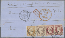 Br Frankreich: 1856, Folded Letter High 2,10 Franc Franking Sent From PARIS Via Panama To Valparaiso, Chile. The - Used Stamps