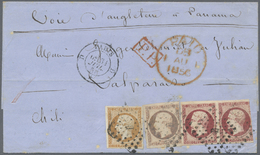 Br Frankreich: 1856, Folded Letter High 2,10 Franc Franking Sent From PARIS Via Panama To Valparaiso, Chile. The - Usati