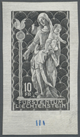 (*) Thematik: Religion / Religion: Liechtenstein 1965 - 10 Fr. Madonna Von Schellenberg, Ungezähntes Vorlage-Essay In Or - Altri & Non Classificati