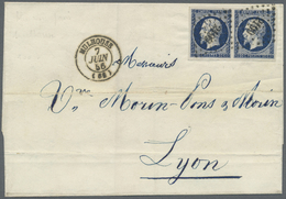 Br Frankreich: 1856, 20c. Blackish Blue, Horiz. Pair Of Deep Intense Colour And Full Margins On Lettersheet (brok - Usati