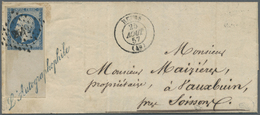 Br Frankreich: 1857, 20 C Blue Napoleon With Large Part Of Lower Margin (25mm), Tied By PC "2642" Together With M - Oblitérés