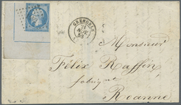 Br Frankreich: 1853, Napoleon 20 C "Empire Franc." Blue, Type I  With Complete Bottom Left Sheet Corner Tied By N - Usati