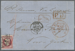 Br Frankreich: 1860, 80c. Carmine "Empire Nd", Single Franking On Lettersheet From Paris To New York, Oblit. By L - Used Stamps