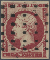 O Frankreich: 1849, Freimarke Kaiser Napoleon III. Ohne Lorbeerkranz, 1 Fr. Karmin Mit Rollpunktstempel "gros Po - Used Stamps