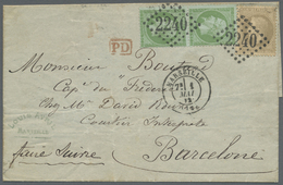 Br Frankreich: 1872, 5c. Green "Empire Dt" Vertical Pair And 30c. Brown "laure", Attractive Franking On Lettershe - Used Stamps
