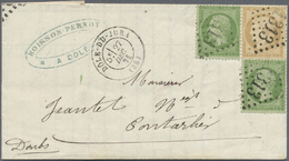 Br Frankreich: 1862, Zweimal Napoleon 5 C Grün Auf Grünlich Und 1871, Ceres 15 C Gelbbraun Mit Nr.-St. "1313" Und - Used Stamps