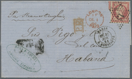 Br Frankreich: 1864/1865, TRANSATLANTIC MAIL TO CUBA, 80 C Carmine Napoleon, Single On Cover From PARIS R.BONAPAR - Used Stamps