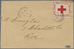Br Thematik: Rotes Kreuz / Red Cross: 1914 Trinidad Portofreiheitsmarke Gebr. Auf Inlandsbrief, Links Scherenöffnung, Se - Croix-Rouge