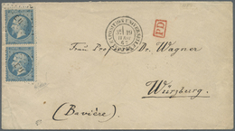 Br Frankreich: 1867, 20c. Blue "Empire Dt." Vertical Pair, Fresh Colour And Well Perforated On PD Cover From Pari - Used Stamps