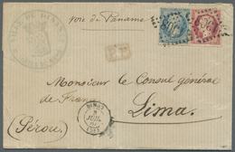 Br Frankreich: 1867, 20c. Blue And 80c. Rose "Empire Dt" On Lettersheet From Dinan To Lima/Peru, Oblit. By GC "13 - Used Stamps