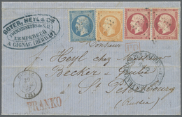 Br Frankreich: 1867, Empire Dt, 20c. Blue, 40c. Orange And Horiz. Pair 80c. Rose, 2.20fr. Rate On Lettersheet Fro - Used Stamps