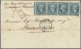 Br Frankreich: 1863, 20c. Blue "Empire Dt", Two Horiz. Pairs Which Are Strongly Misperforated, Attached As Strip - Used Stamps