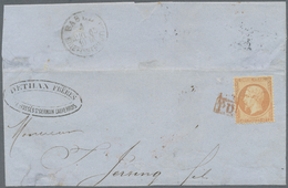 Brrst Frankreich: 1865, 40c. Orange "Empire Dt" (slight Oxidation) On Large Fragment Of Cover, Solely Oblit. By Red - Used Stamps