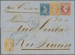 Br Frankreich: 1865, 10c. Bistre, 20c. Blue, 40c. Orange, 80c. Carmine "Empire Dt", 1.50fr. Rate On Lettersheet O - Used Stamps