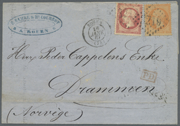 Br Frankreich: 1867, Empire Dt., 40c. Orange And 80c. Rose, 1.20fr. Rate On Lettersheet From Rouen To Drammen/Nor - Used Stamps