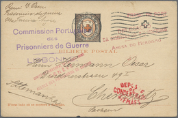 GA Thematik: Rotes Kreuz / Red Cross: 1916 Portugal Amtliche Kriegsgefg.-Karte Des Portugiesischen Roten Kreuzes Aus Lag - Croix-Rouge