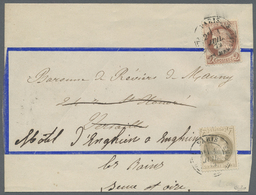 Br Frankreich: 1872, 4c. Grey "laure And 2c. Red-brown "Ceres", Attractive Franking On Quintruple Weight Printed - Used Stamps