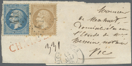 Br Frankreich: 1868 (14.5.), Napoleon 20 C. Blau + 10 C. Gelbbraun Zusammen Auf Kleinem Streifband Als Einschreib - Used Stamps