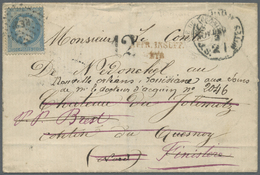 Br Frankreich: 1868, 20c. Blue "laure", Single Franking On Lettersheet Clearly Oblit. By Losange Ambulants "PE2", - Used Stamps