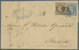 Br Frankreich: 1869, 20c. Blue And 30c. Brown "laure" On Lettersheet From Marseille Dated 29 Nov. To Rome, Oblit. - Used Stamps