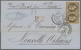 Br Frankreich: 1870, 30c. Brown "laure", Two Copies On PP Lettersheet From Bordeaux To New Orleans, Oblit. By GC - Used Stamps