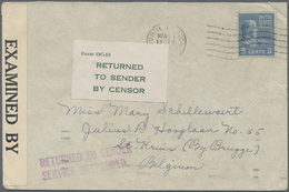 Br Thematik: Rotes Kreuz / Red Cross: 1942 USA 5 C.auf Brief Aus USA Nach Belgien M. Amerikan. Zensur, Retourbrief M. En - Croix-Rouge