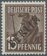 ** Berlin: 1948, 15 Pfg. Schwarzaufdruck Mit Aufdruckfehler "R Gebrochen" (Feld 5, Teilauflage), Postfr - Autres & Non Classés