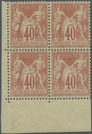 **/* Frankreich: 1878, Freimarke Allegorie 40 C Ziegelrot Type I, Eckrand Viererblock Unten Linke Eine Marke Kleine - Oblitérés