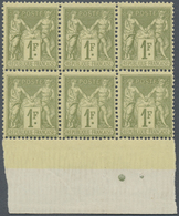 ** Frankreich: 1884, 1 Fr. Allegorie Oliv Auf Hellgelb Type II Im Postfrischen Unterrand-Sechserblock, Unterrand - Oblitérés