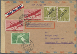 Br Berlin: 1949: LUFTPOSTBRIEF Mit 2 X 1.- DM Schwarzaufdruck, Dazu US-Marken 3 Cent, 2 X 6 Cent Ab Ber - Altri & Non Classificati