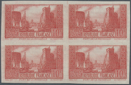 ** Frankreich: 1929/31, Bauwerke 10 Fr. Als 4-er Block In Der Nicht Verausgabten Variante Rot, Ungezähnt  Einwand - Used Stamps