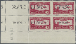 ** Frankreich: 1930, 1.50 Fr. Karmin, Flugpostausgabe Mit Lochung "EIPA 30" Im Eckrand-4er-Block Mit 2 Leerfelder - Used Stamps